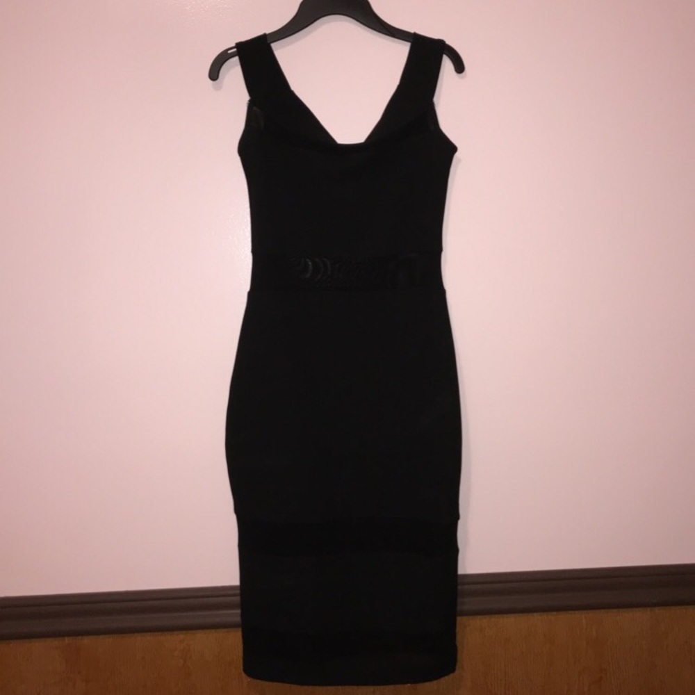 Black bodycon dress with mesh strips